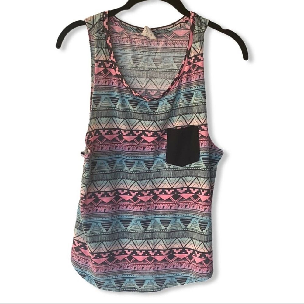 PINK Victoria’s Secret Aztec Print Tank Top XS Blue Pink Tribal Pocket